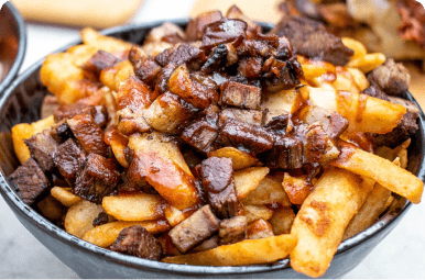 Loaded fries topped with brisket chunks