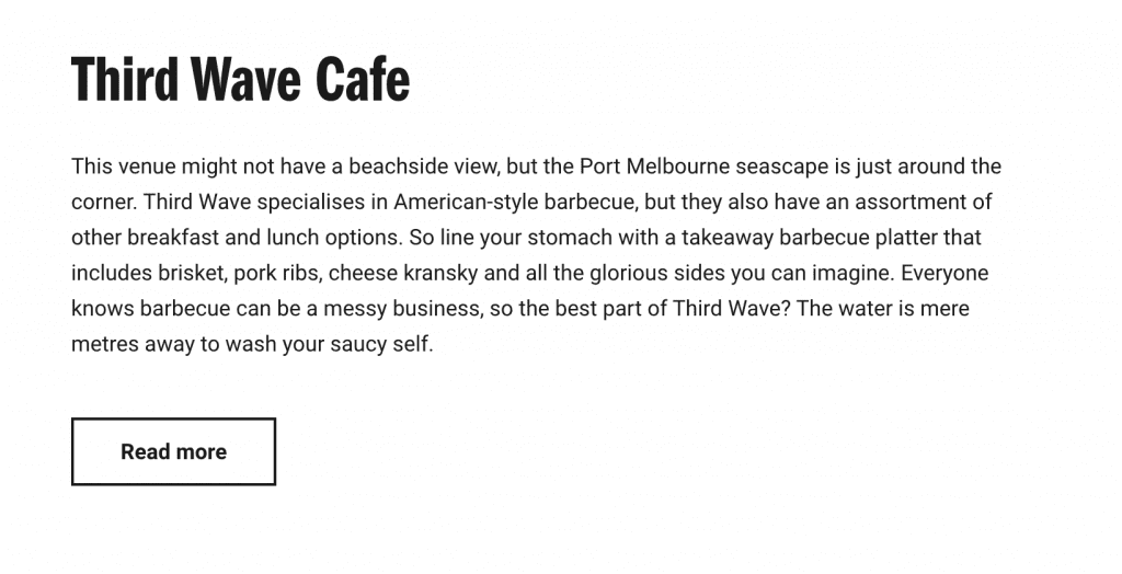 Screenshot of a Third Wave Cafe restaurant review article