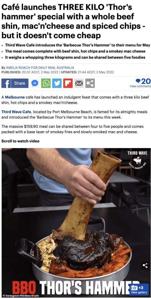 Daily Mail article about the 3kg BBQ Thor's Hammer beef shin special