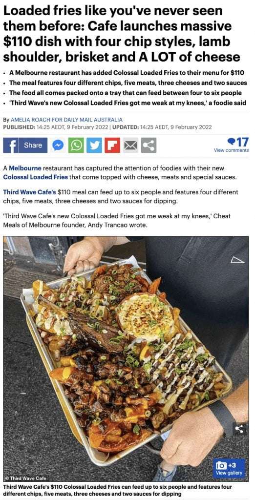 Article about the 0 Colossal Loaded Fries with four chip styles