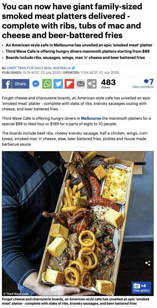 Daily Mail article about family-sized smoked meat platter delivery