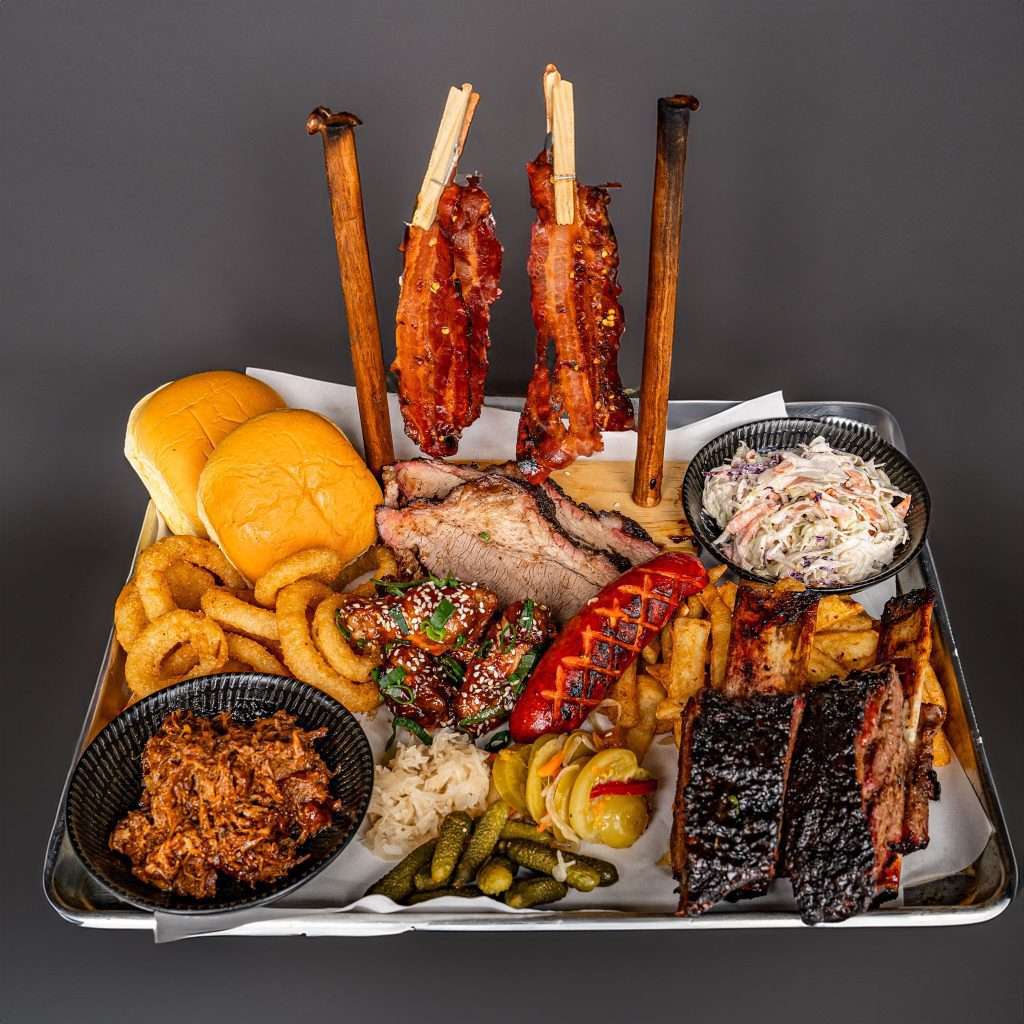 BBQ platter for 2 with ribs, pulled pork and sides