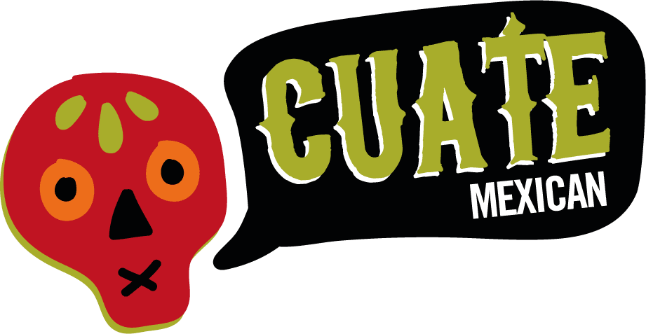 Cuate Mexican logo with a sugar skull graphic