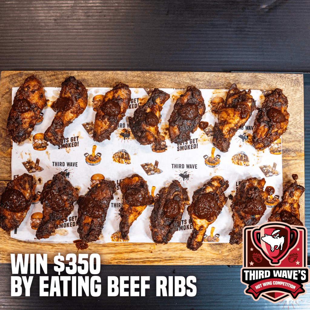 Chicken wings poster: win $350 by eating beef ribs