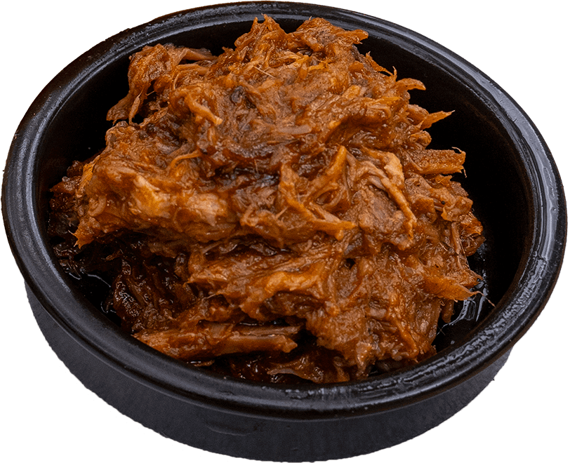 Pulled pork glazed in BBQ sauce in a bowl