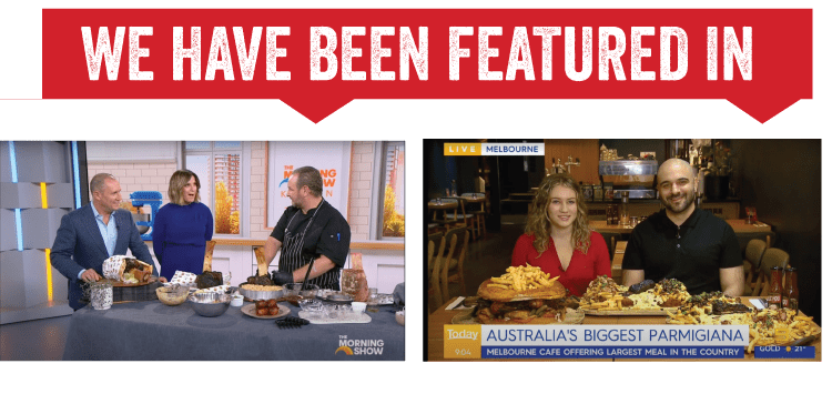 Press feature banner showing a TV segment on Third Wave BBQ's biggest parmigiana