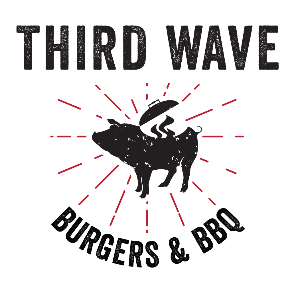 Third Wave BBQ logo with a winged pig icon on black