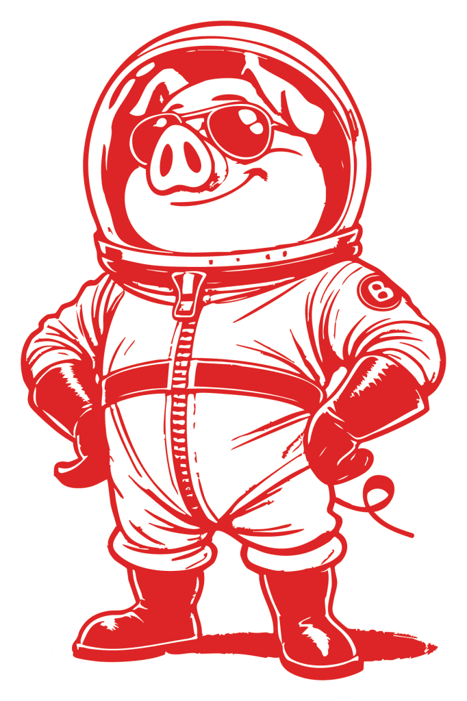 Illustrated astronaut pig mascot for the Third Wave Creator Program