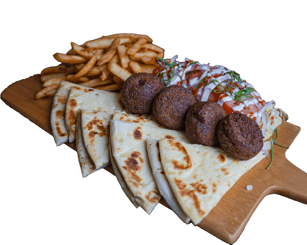 Falafel grill board with pita bread and chips