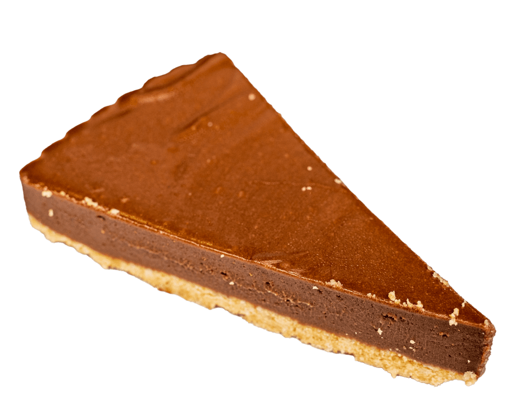 Wedge of chocolate Nutella pie with a glossy filling