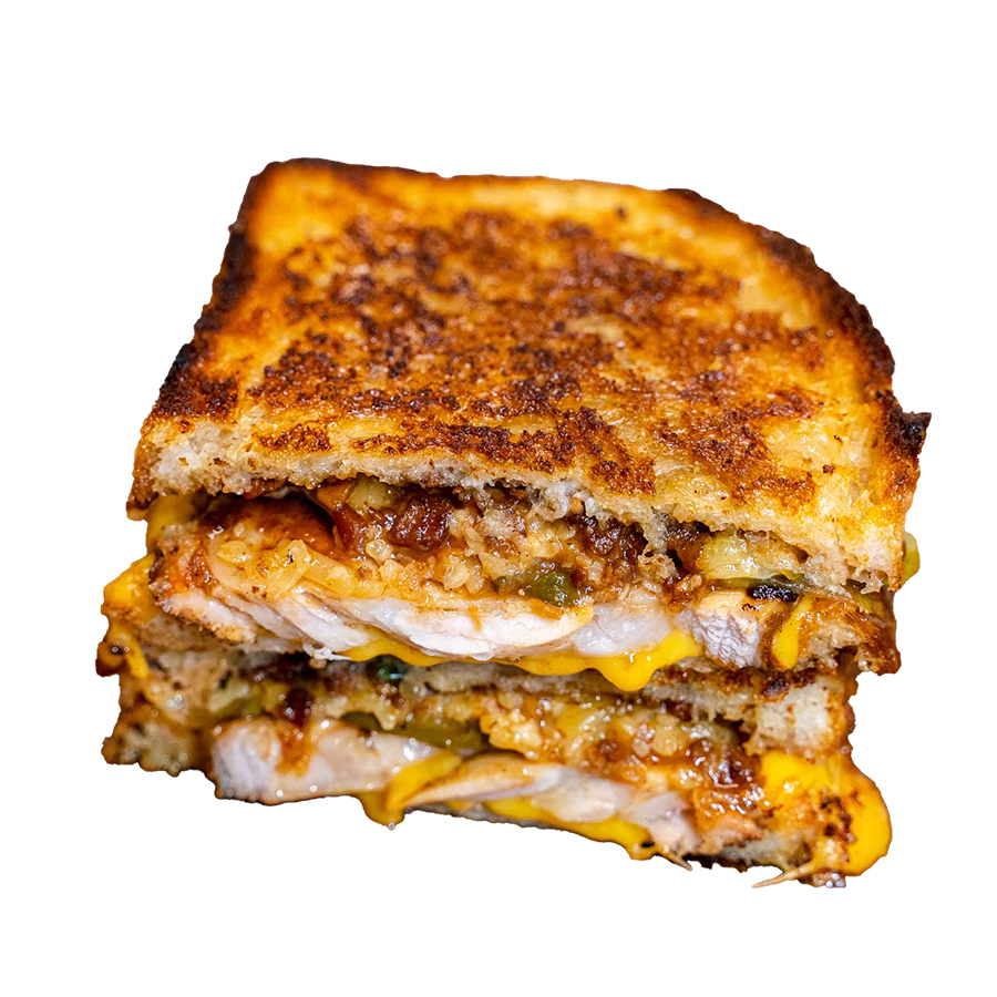 Pickle Porkwich toastie with pulled pork and gherkins