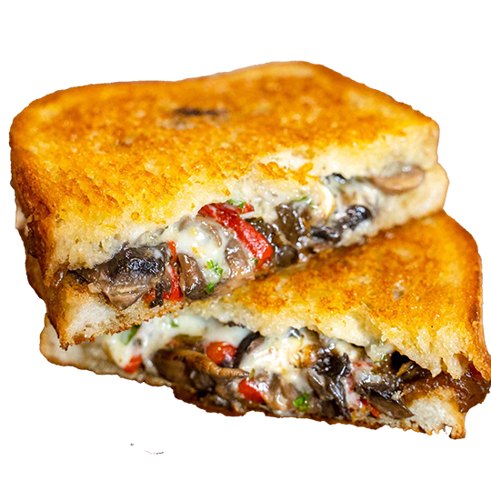 Toastie Roastie Goatie vegetarian sandwich with mushroom and capsicum