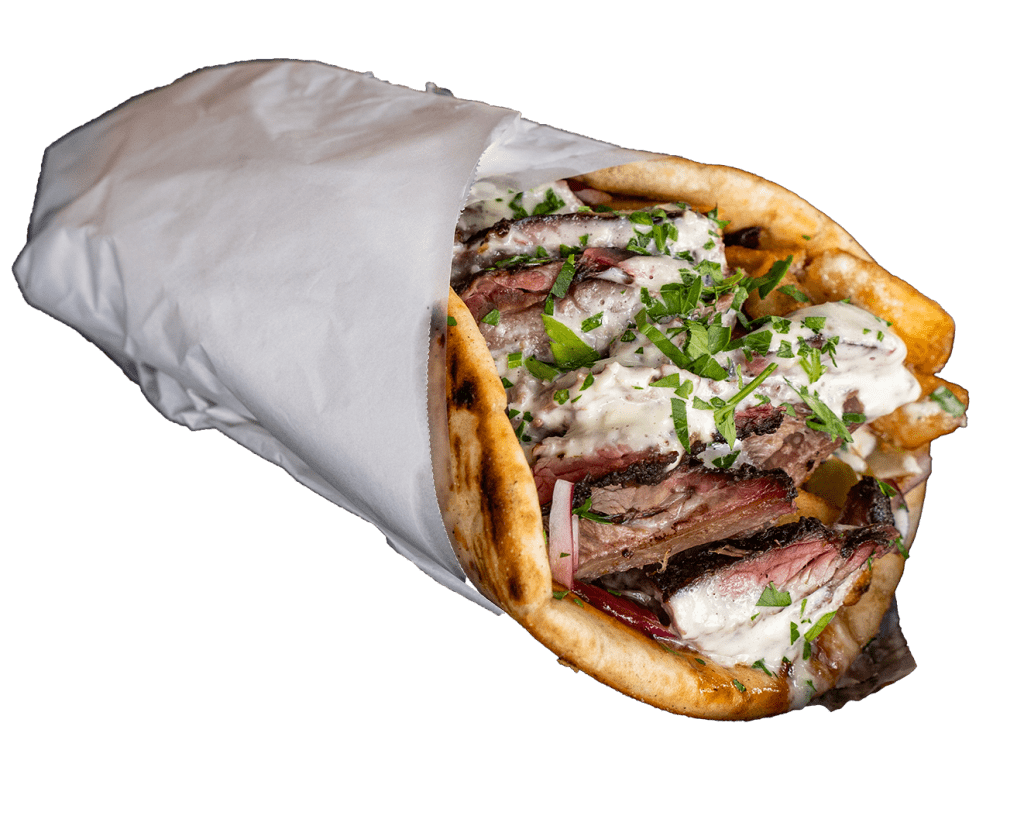 Sheep Thrills Souvlaki wrap filled with lamb and herbs