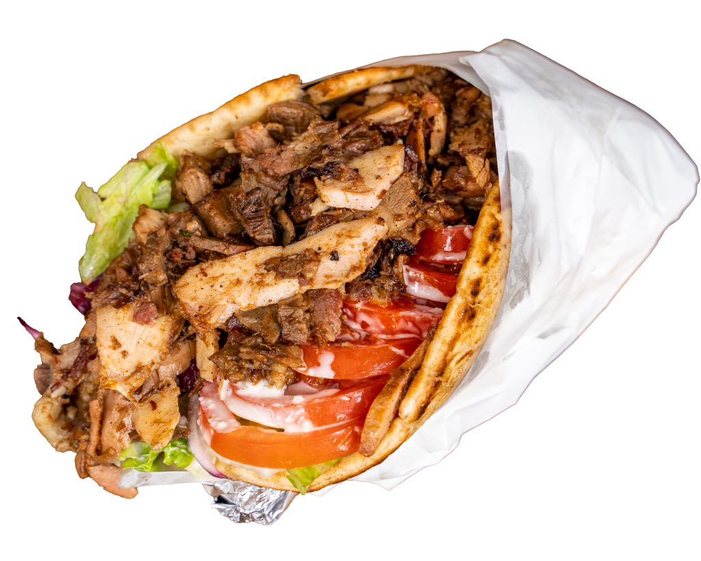 Mixed kebab wrap with chicken, lamb and salad