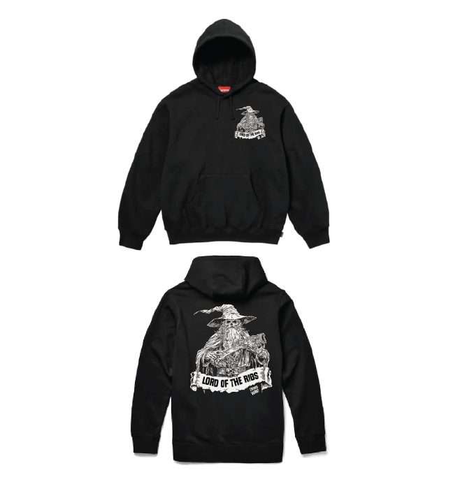 Black hoodie with the 'Lord of the Ribs' wizard graphic on the back