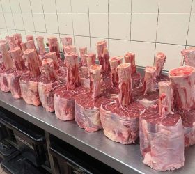 Raw beef shin bones lined up ready for smoking into Thor's Hammer
