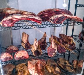 Dry-aged beef cuts stored in the dry-ageing cabinet at Third Wave BBQ