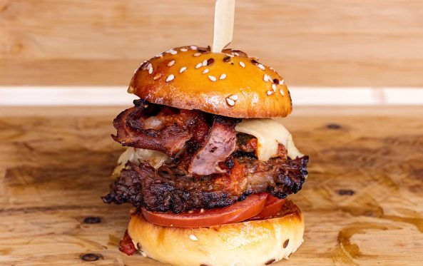 Ribsdy slider with rib meat and cheese on a small bun